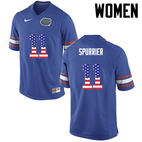 Women Florida Gators #11 Steve Spurrier College Football USA Flag Fashion Jerseys-Blue